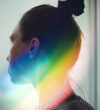 woman in black and white striped shirt
